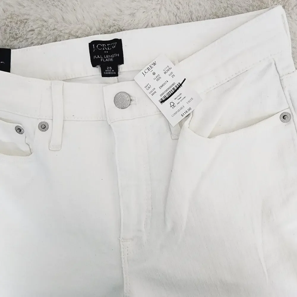 J. Crew Skinny Flare Jean Signature Stretch White Denim Perfecting Pockets 25